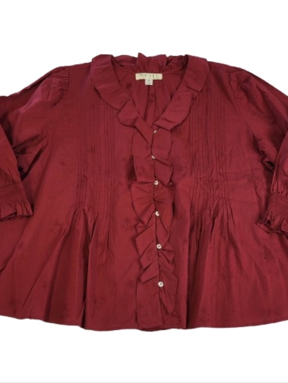 TWRHLL by Christie Brinkley‎ Ruffle Embroidered Blouse Red Cotton Women's 3X